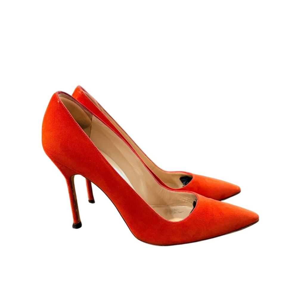 Manolo Blahnik BB 105 Red/Orange Suede Pointed Toe Pumps 39 Stiletto Heels 8